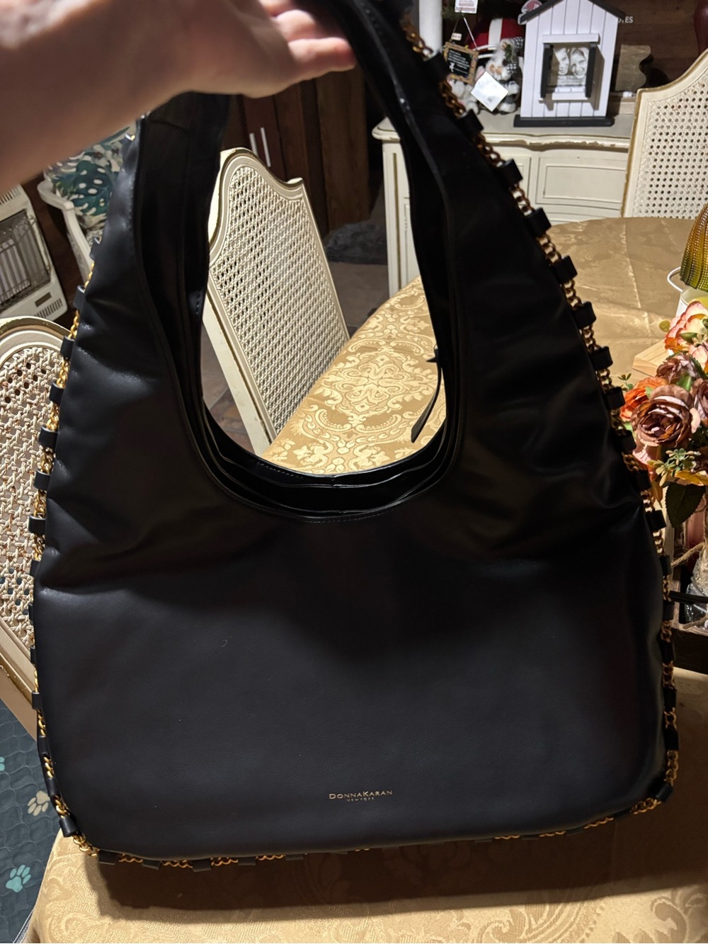 Donna Karan batiste Black Leather triple compartment Shoulder Bag NWT